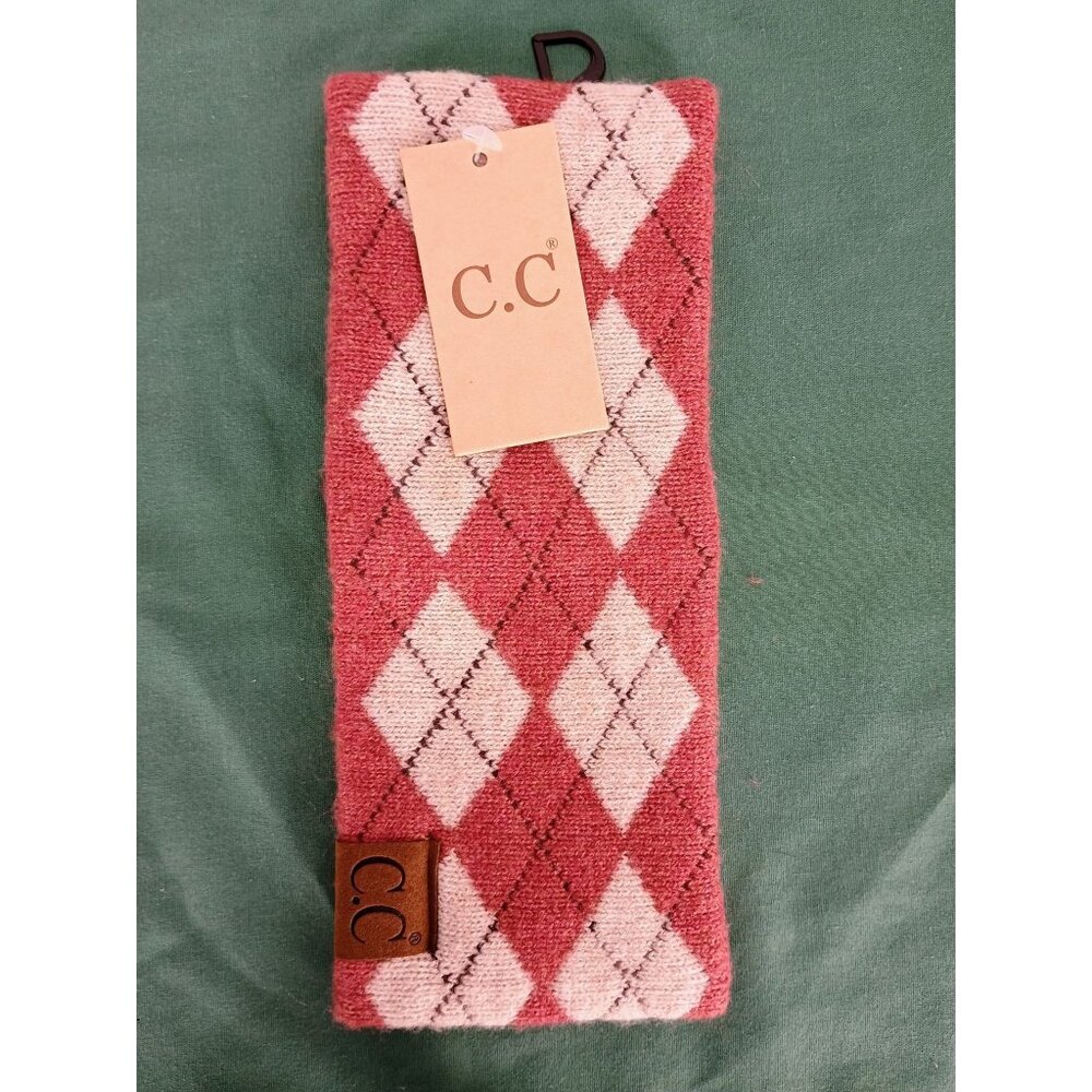 C.C Soft Stretch Winter Warm Pink Salmon Red Argle Ribbed Ear Warmer Headband